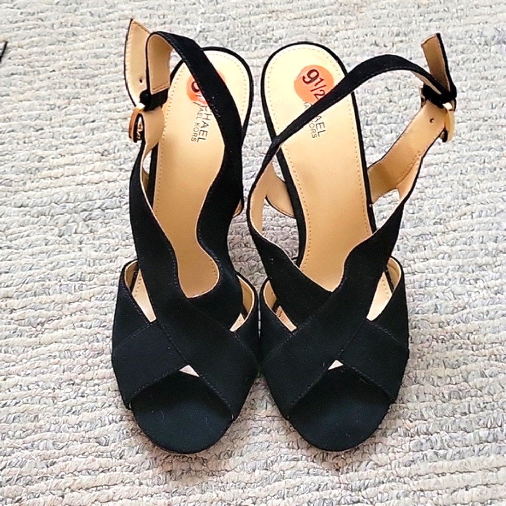 MK Michael Michael Kors Heeled Black Suede Sandals - 9-1/2